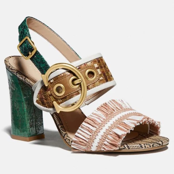 Coach Robin Raffia White and Beige Heel 8 - Picture 2 of 13